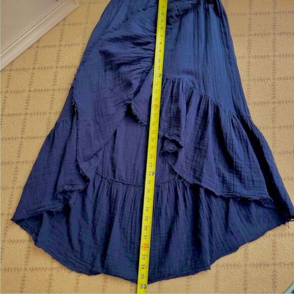 Stark X  navy blue boho guaze ruffled high low hem longer maxi skirt M NWOT - Picture 10 of 10